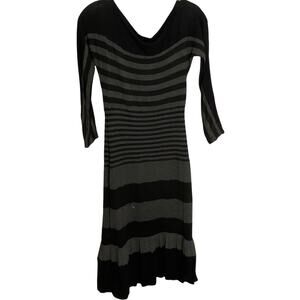Bailey 44 Women Maxi Dress Gray Ruffles Striped Long Sleeve Scoop Neck Stretch S